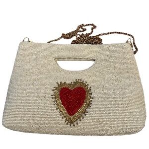 Rachel Zoe Cream Beaded Clutch with Red Heart